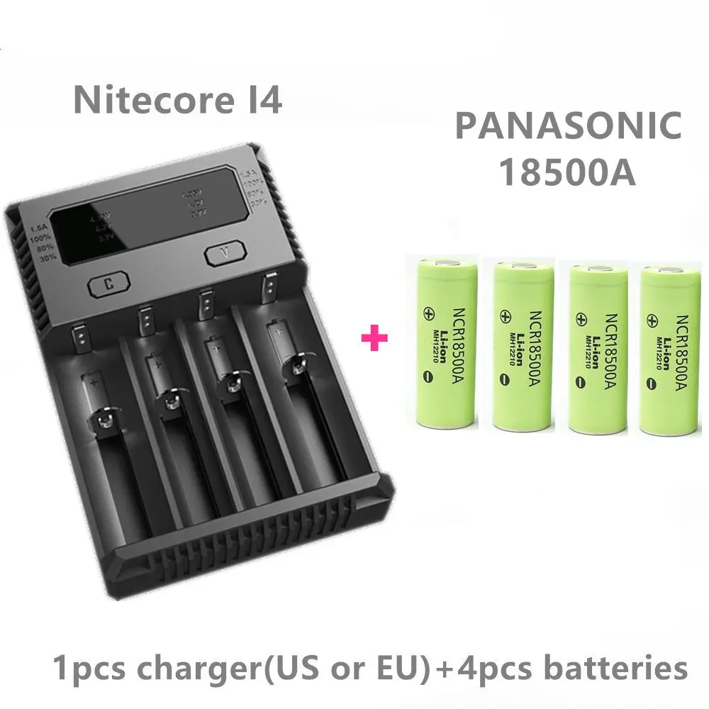 4 шт. 18650 18500A батарея для panasonic с 1 шт. NITECORE I4 литиевая аккумуляторная батарея зарядное устройство