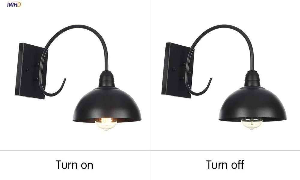 IWHD American Country Retro LED Wall Lights For Home Lighting Black Metal Bathroom Mirror Stair Light Glass Vintage Wall Lamp