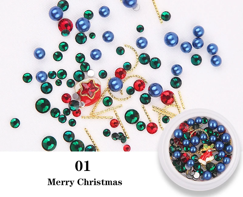 1 коробка, рождественские украшения для ногтей, стразы, сплав, блестки, смешанные, рождественские ногти, 3D украшения, украшения для праздника - Цвет: 01