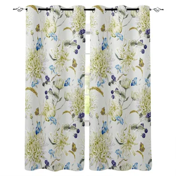 

Multi-size Chrysanthemum Flower Pattern Window Curtains Polyester Fabric Living Room Curtain Home Decor