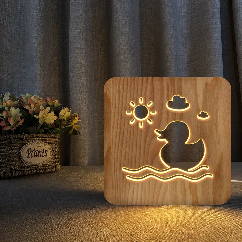 

Duck Sun Clouds 3d Wooden Lamp Children Gifts Usb Bedside Table Lamp for Home Bedroom Living Room Decoration Ornaments