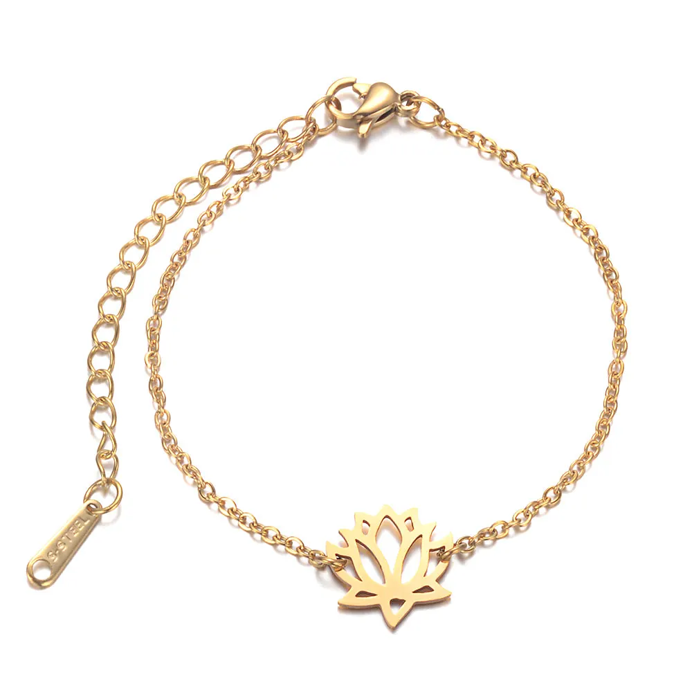 Тонкие простые браслеты в форме лотоса, подарок, Женский персональный золотой браслет, ювелирные изделия для медитации 14,5 см+ 6 см удлинитель