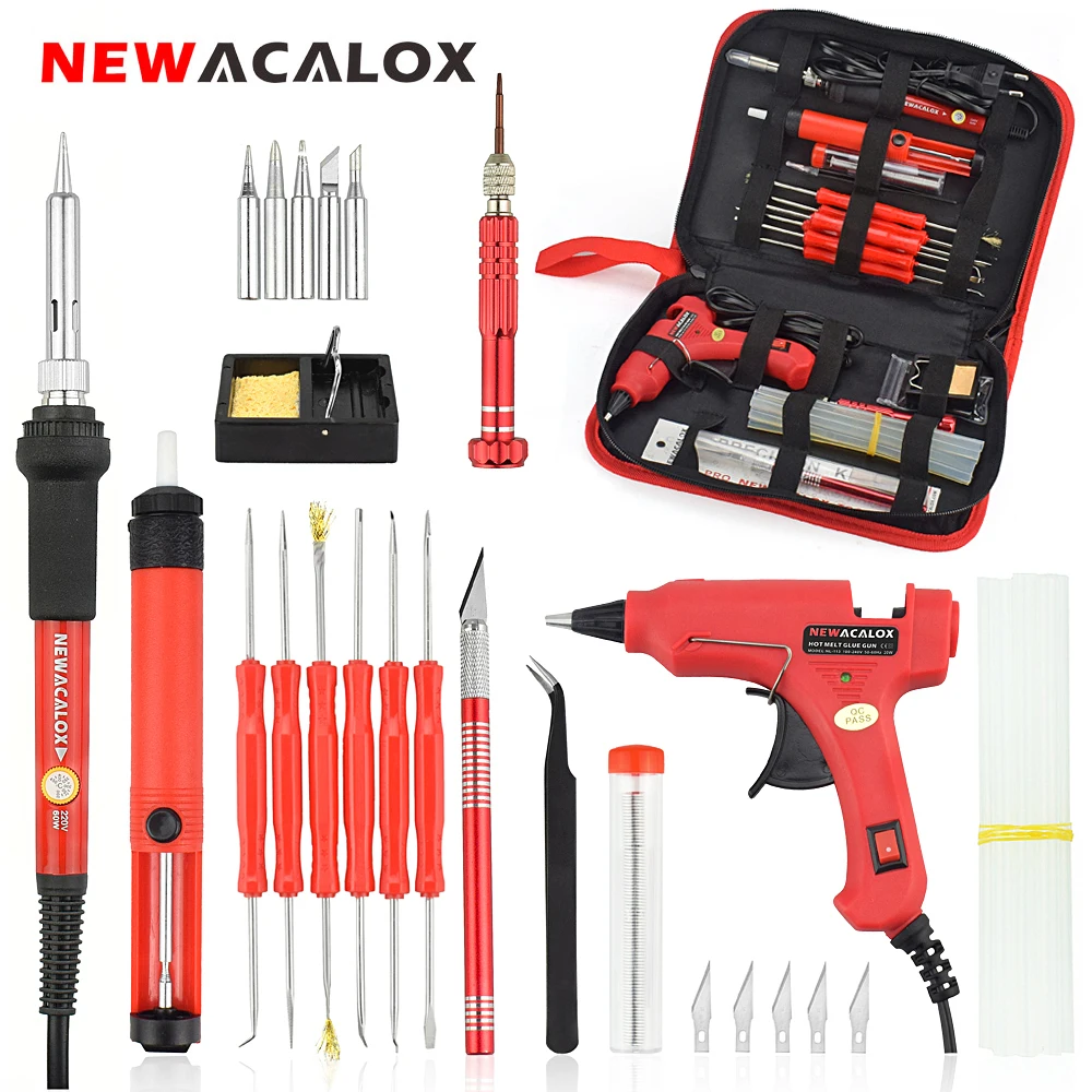 

NEWACALOX EU Plug 220v 60w Adjustable Temperature Electric Soldering Iron Kit Tips Portable Welding Repair Carving Tool Tin