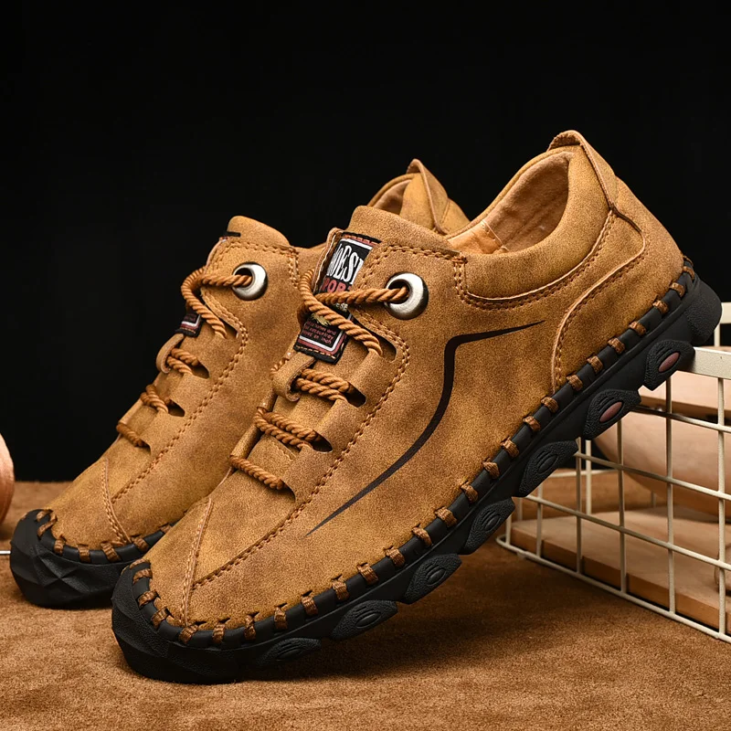 

2019 Men Shoes Leather Flats Casual Loafers Men Moccasins Shoes Lace-up Men Shoes Leather Lightweight Driving Shoes Fashion