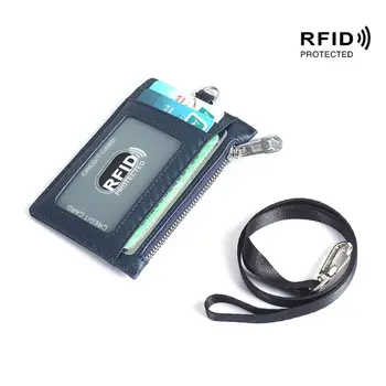 

Premium Quality Hot Sale Leather Bus ID Card Holder Case RFID Blocking Badge Neck Strap Lanyard