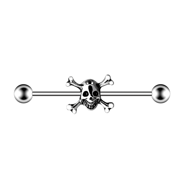 Steel Skull Gold Industrial Piercing Barbell Earring 14G Cross Ear Industrial Piercing Bar Lightning Pircing Cartilage