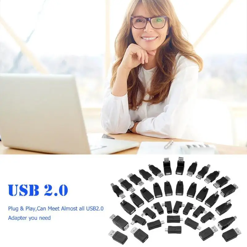 40 шт., портативные usb адаптеры, Usb конвертер, смешанный телефон, OTG конвертеры, Мужской USB 2,0, Женский/мужской адаптер