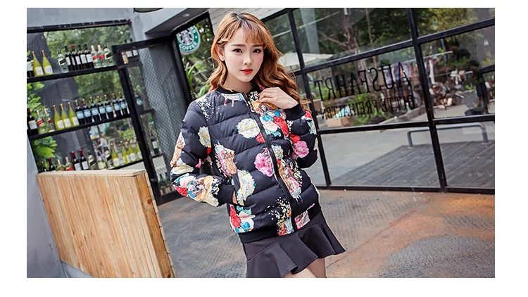 Autumn And Winter New Style Printed Small Cotton-Padded Jacket-Style Cotton-padded Clothes Short Jacket Women's Versatile S