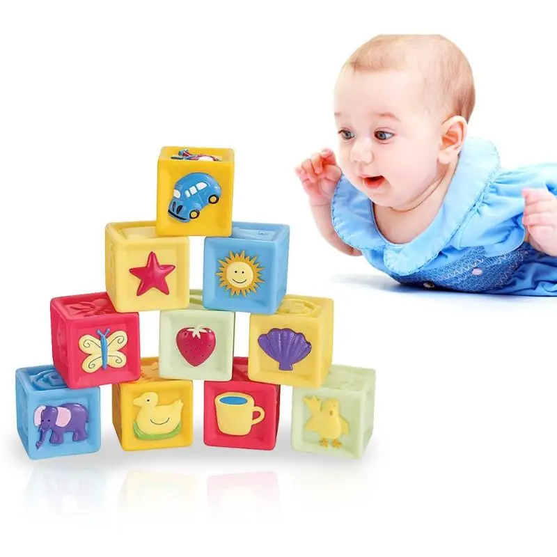

Infant Baby Cube Building Blocks Square Teether Squeeze Toy Environmental Friendly Non-toxic Bright Colours Kid Educational Gift