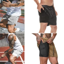 Для мужчин 2 в 1 шорты для бега пробежки тренажерный зал для обучения фитнесу быстросохнущая пляжные короткие мужские брюки летние спортивные легинсы для тренировок Костюмы