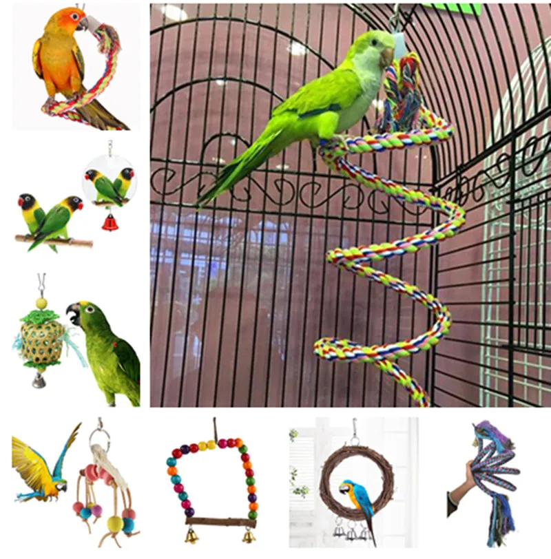Parrot Swing Bird Parakeet Pet Cockatiel Cage Toys Hanging Budgie Toy Chew Climb 