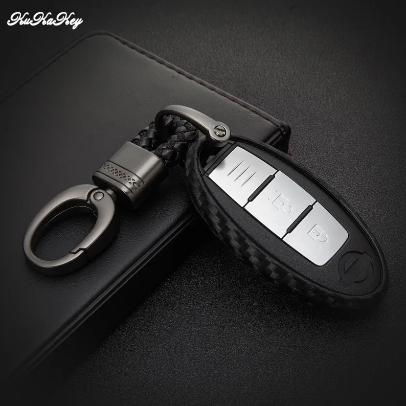 

KUKAKEY Car Keychain Keyring Carbon Fiber Key Case Cover For Nissan Qashqai J10 J11 X-Trail t32 Rogue Kicks Tiida Juke Versa