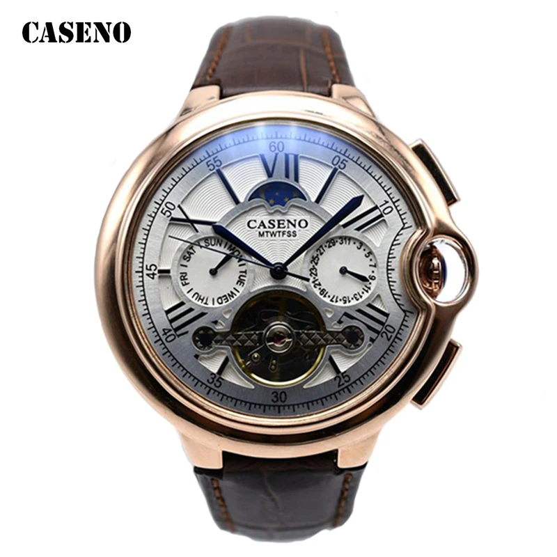 Tourbillon Mens Automatic Mechanical Wristwatch Skeleton Sport Watch Belt Watch mechanical watch