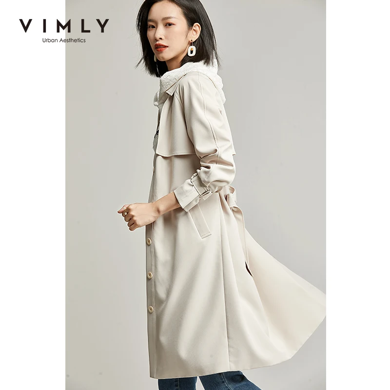 Тренчкот Vimly женский однобортный винтажный однотонный элегантный жакет с отложным воротником и карманами