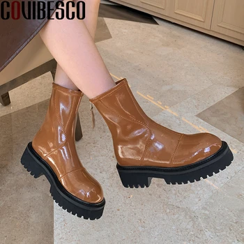 

COVIBESCO Concise Fashion Casual Women Ankle Boots Autumn Winter Back Zipper Shoes Woman Genuine Leather Platforms Boots 2020