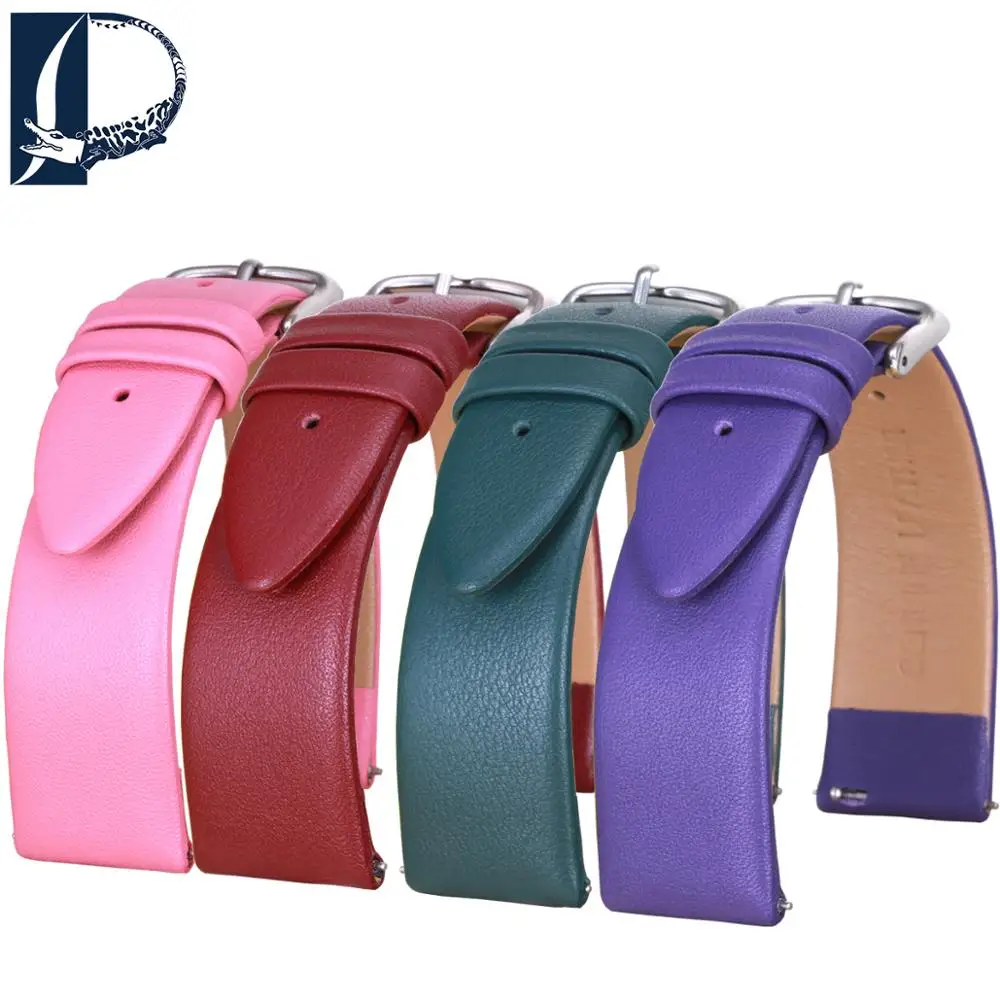 

Pesno Genuine Calf Skin Leather Watchband Smooth Texture Adjustable Watch Accessories Colourful Watchstrap Quick Release Pin
