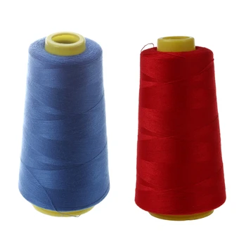 

2pcs 3000 Yards Overlocking Sewing Machine Industrial Polyester Thread Metre Cones Color Sewing Thread - Red & Sky Blue