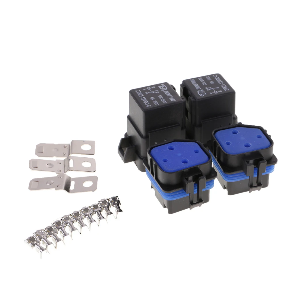 2 Sets 12V 40A 5Pin Relay And Relay Holder Socket Integrated With Terminals