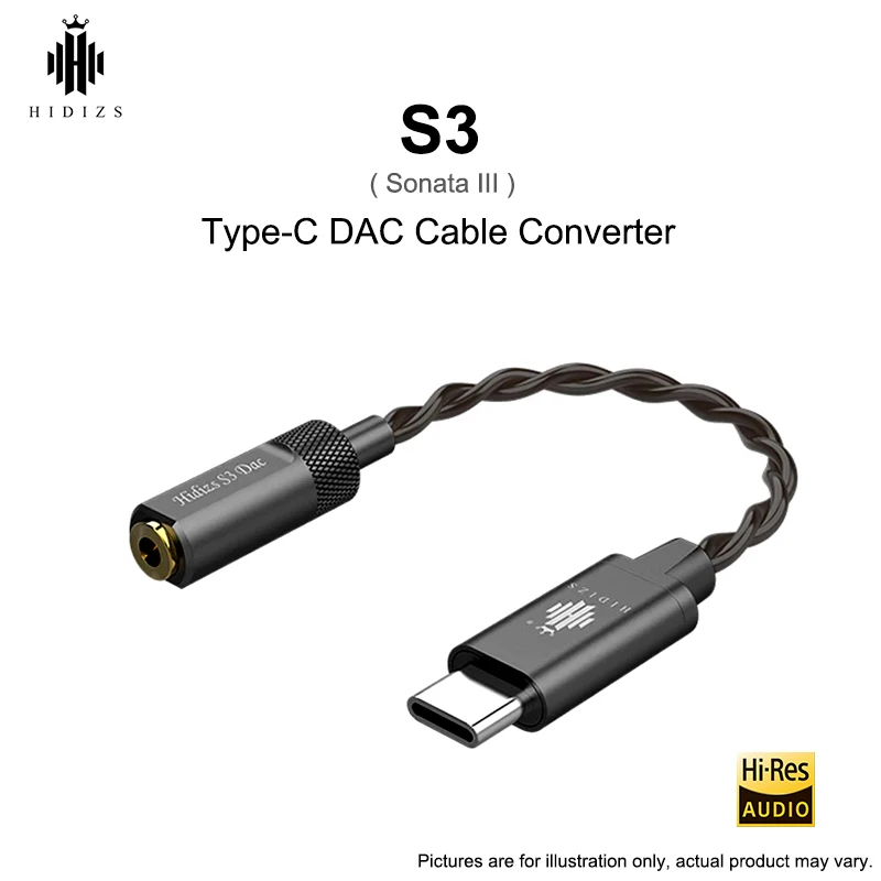  HIDIZS S3 (Sonata III) HiFi Audio Type-C DAC Cable Converter USB DAC to 3.5mm Headphone Amplifier A