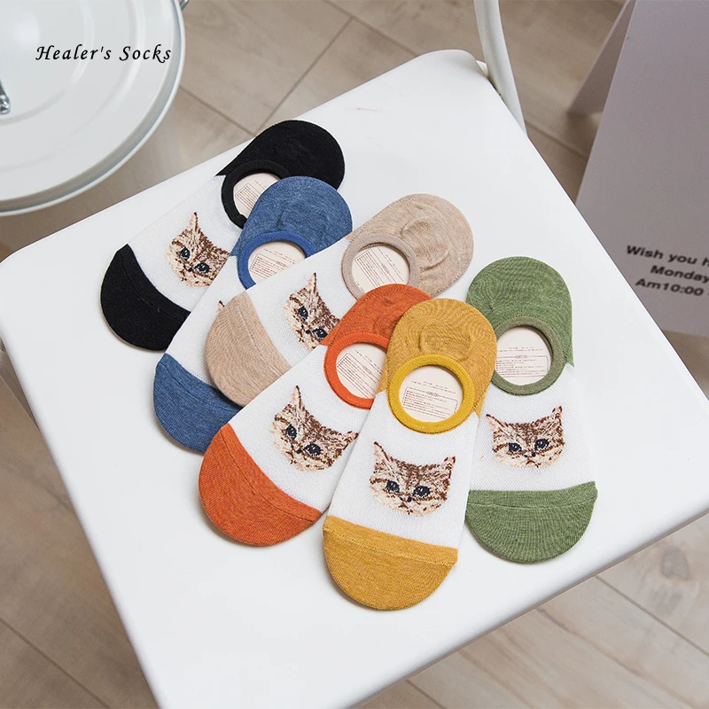 

2020 hot fashion women socks cotton color cat Harajuku Japanese College style funny non-slip art cute happy girl invisible socks