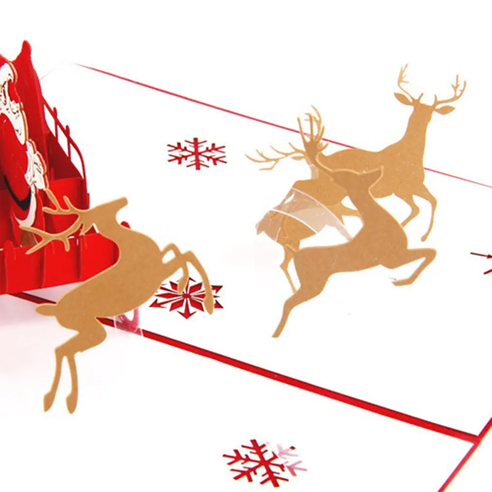 3D Santa Claus Deer Car Card Pop Up Handcrafted Merry Christmas Greeting Cards For NewYear Festival Anniversary Birthday