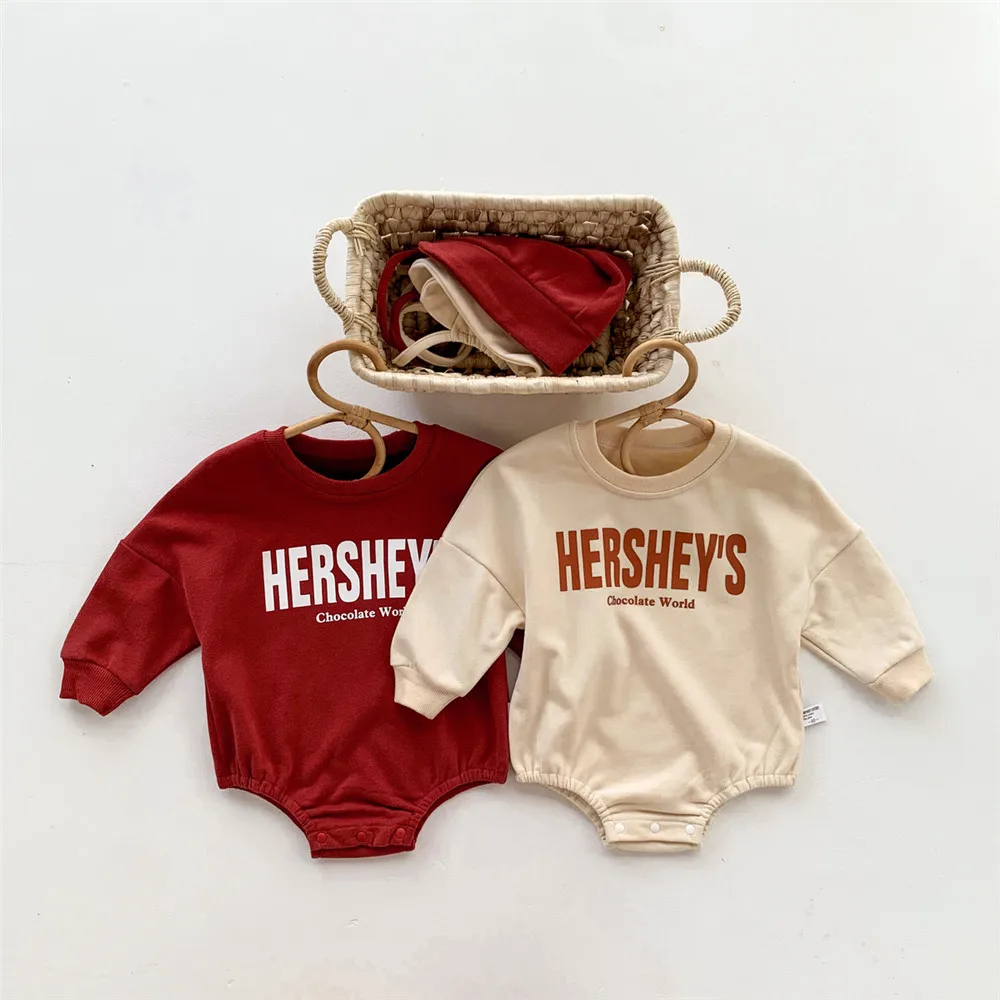 HERBEEZA Spring Autumn Newborn Baby Girls Boys Clothes Letter Print Loose Infant Clothing Fart Creeper Sweater Baby Bodysuit bulk baby bodysuits	