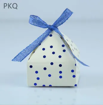 

100pcs Pyramid Style Small Paper Box Dots Printed Party Gift Box With Ribbon Sweet Gift Candy Boxes