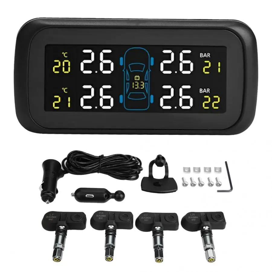 Автомобильный TPMS система контроля давления в шинах ЖК-прикуриватель USB зарядное устройство 4 Внутренний датчик TPMS прикуриватель