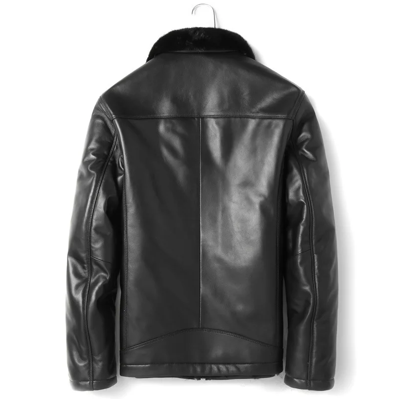 

Winter Real Sheepskin Genuine Men Mink Fur Liner Mens Leather Jacket Warm Down Coat P12121501 YY420