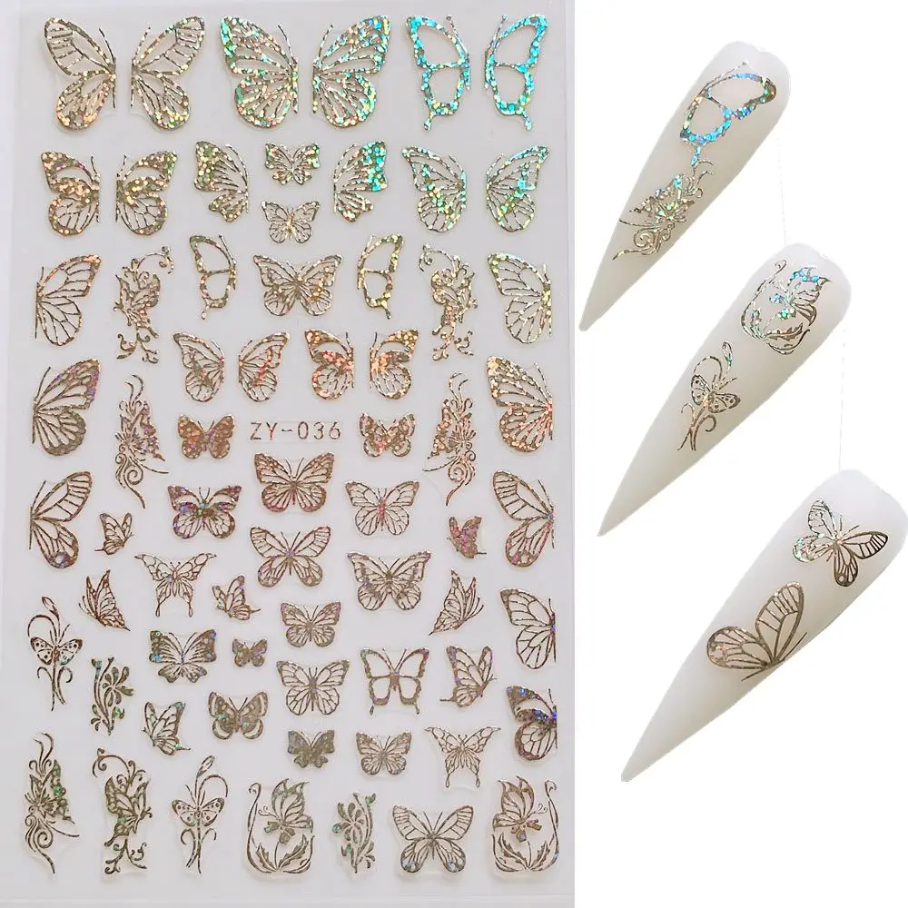 1pc Nail Art Laser Gold and Silver Butterfly Sticker Spring Summer Butterfly Designs Manicure ZY