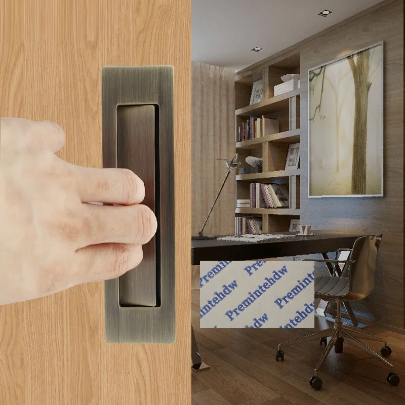 Zinc Alloy Rectangle Flush Recessed Back To Back Door Finger Pull With Springed Dustproof Cover Black Antique Bronze Gold