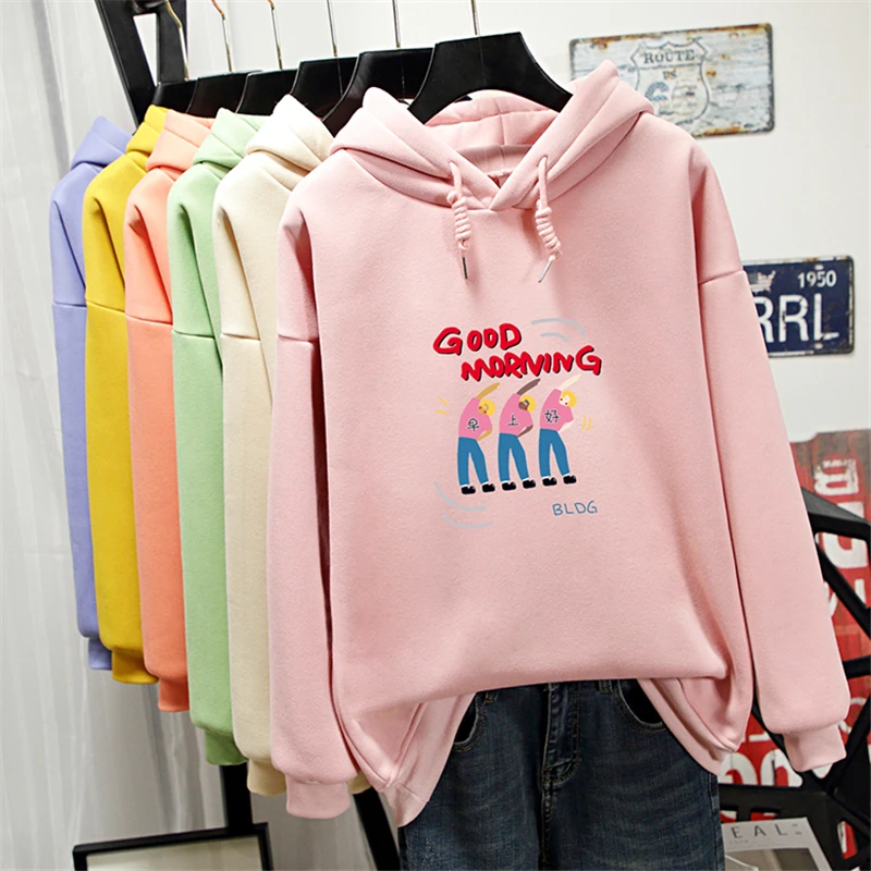 Pink Hirsionsan, женские толстовки с капюшоном, утолщенная толстовка, спортивный костюм с буквенным принтом, женский джемпер с карманами, пуловер, Женская свободная спортивная одежда - Цвет: Pink