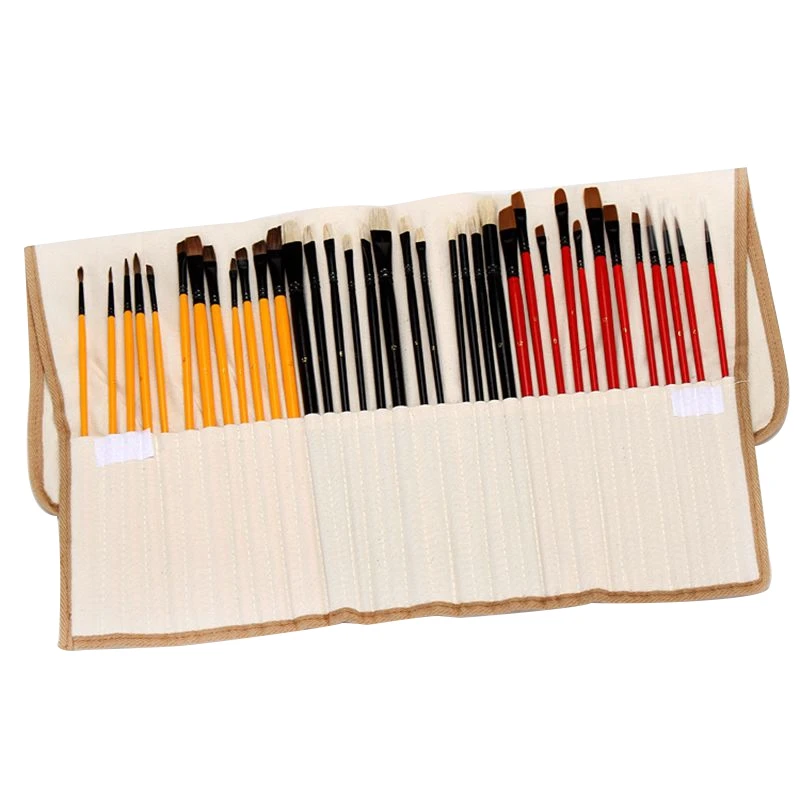 

Multifunction Paint Brush Set Oil Painting Watercolor Brush Art Supplies Nylon Hair Wooden Handle with Canvas Bag