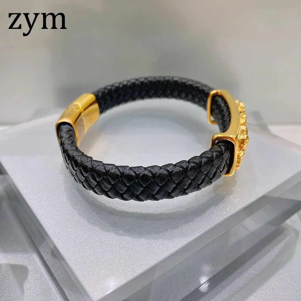 Zym2019Hot бренд золотой Мустанг браслет Высокое качество кожаный браслет в стиле ретро дизайн модный мужской кожаный веревочный браслет