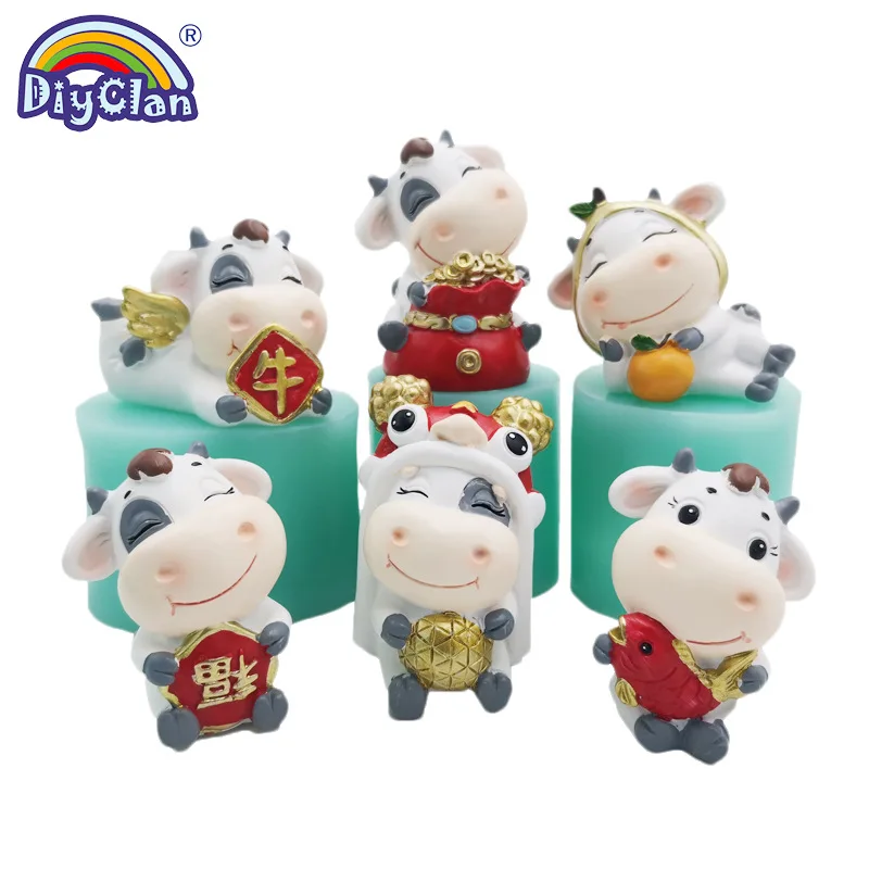 

2021 Baby Cattle Mold Year Of The Ox Chocolate Cake Decoration Silicone Molds Lovely Cattle Plaster Ornament