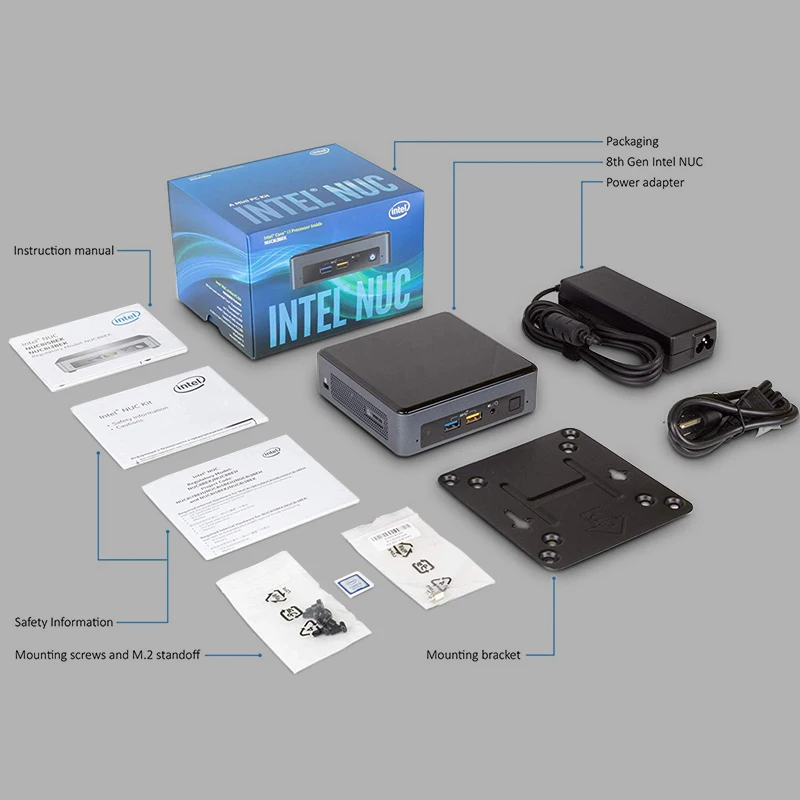 Intel NUC NUC8i3BEK Мини ПК двухъядерный i3-8109U DDR4 M.2 SSD Windows 10 Pro Wifi Bluetooth 4K Поддержка настольного игрового компьютера