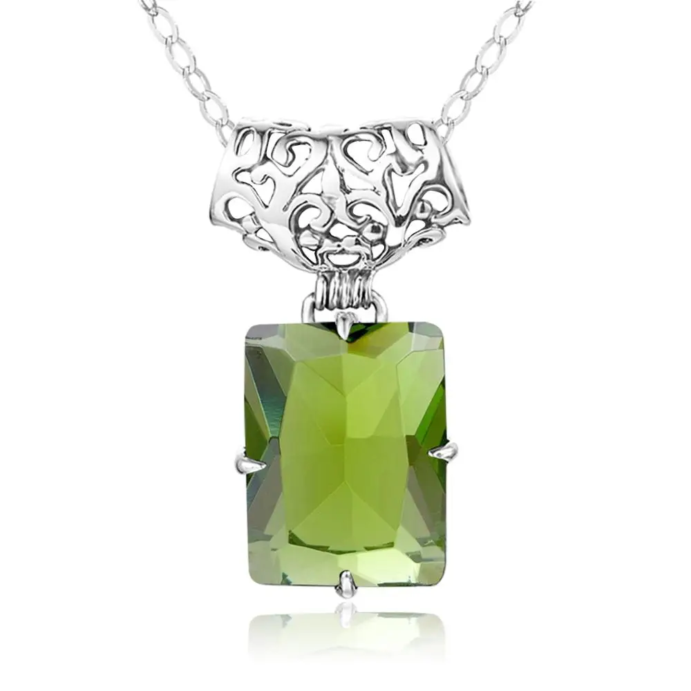 

With Certificate 100% Original 925 Solid Silver Pendant Necklace Women TOP Quality Natural Green Peridot Gemstone Pendant New