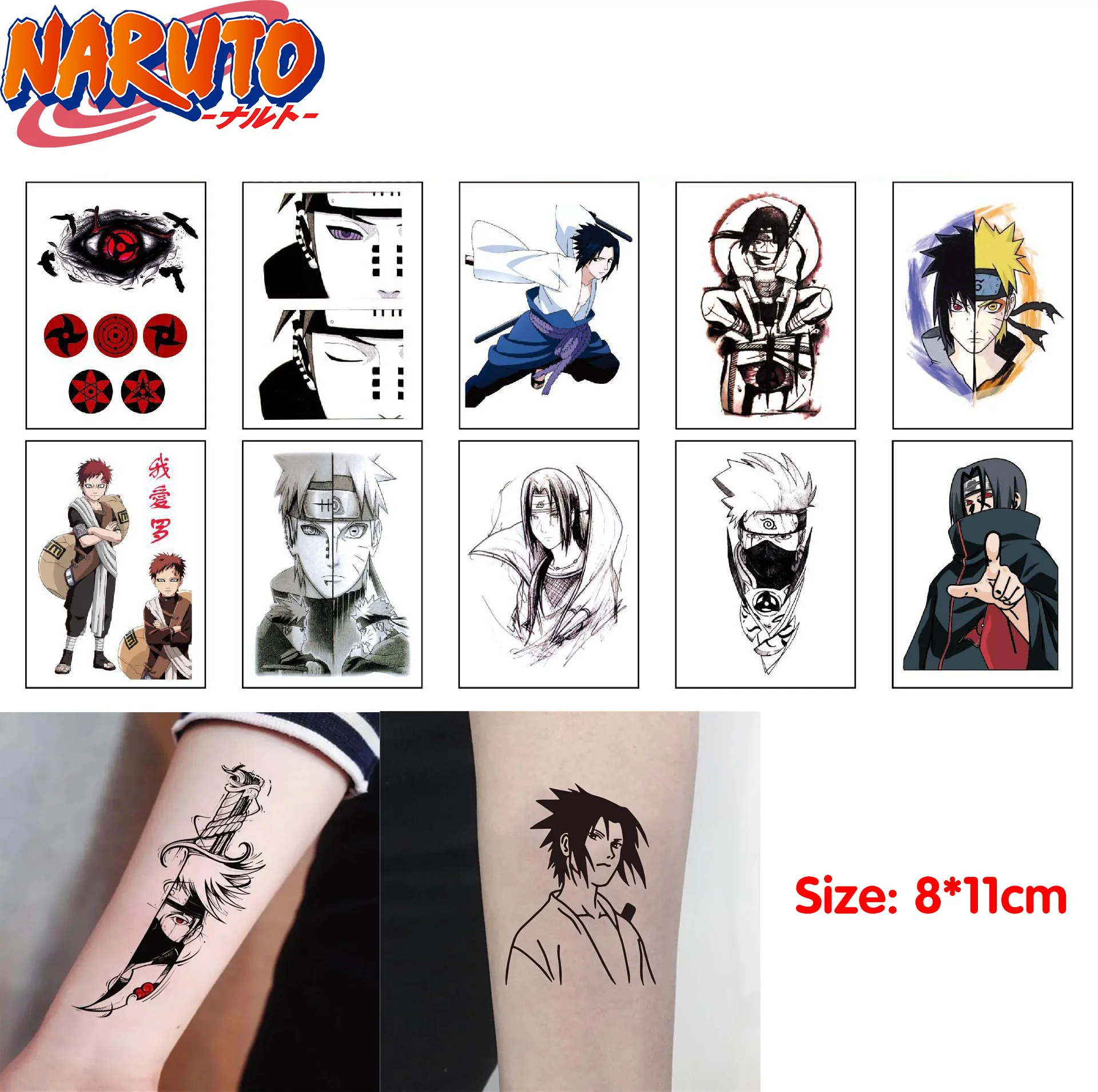 1-3pcs Anime Gaara Temporary Tattoos Waterproof Cartoon Fake Tattoo Sticker  Art Cool Body Arm Cosplay