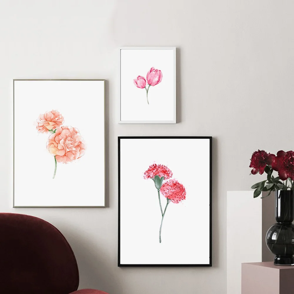 Color pink spring flowers minimalist wall art canvas painting Nordic posters and prints living room decoration pic | Дом и сад