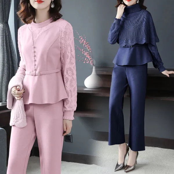 

2019 Autumn And Winter Knitted Cape Graceful Tweed Coat Elegant Straight-Cut Woolen Trousers Female Three-piece Set-Style Set