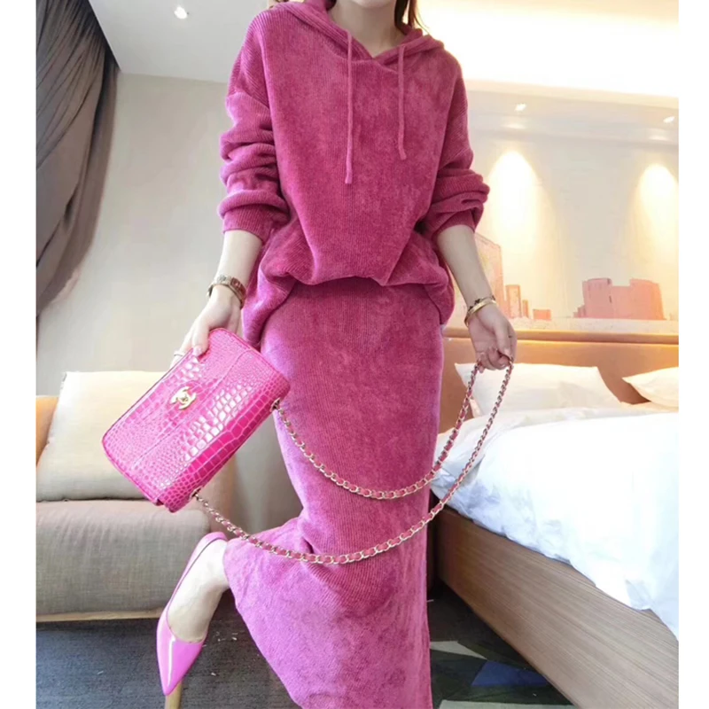 

Women's Knitted Suit Set Two Piece Matching Skirt Set Outfits Clothing For Women Clothes 2019 Conjuntos De Mujer Ensemble Femme