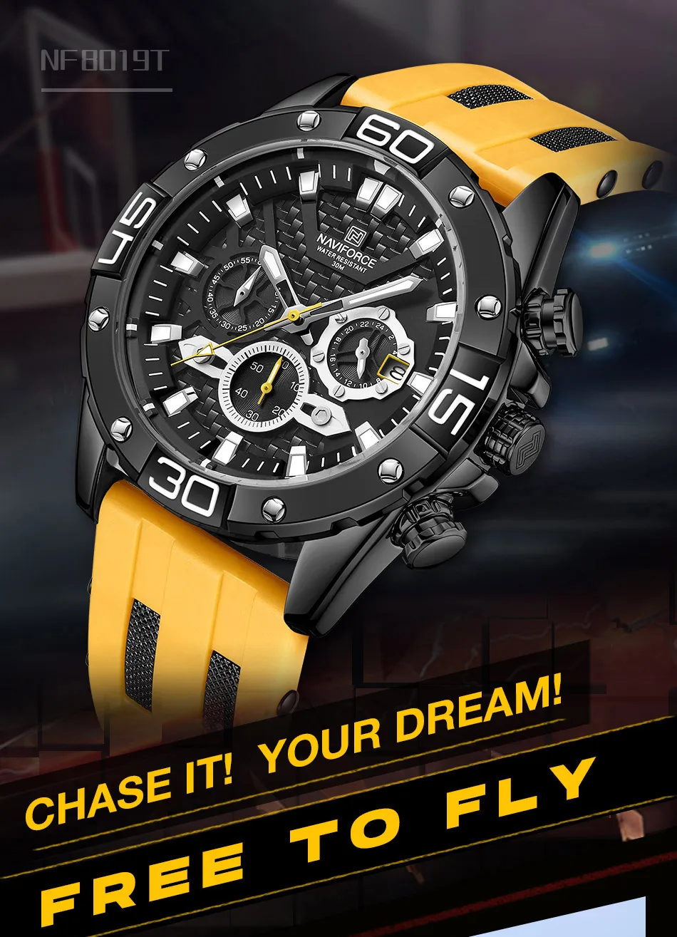 NAVIFORCE 2021 Luxury Watches for Men Silicone Strap Military Waterproof Sport Chronograph Quartz WristWatch Man Clock With Date