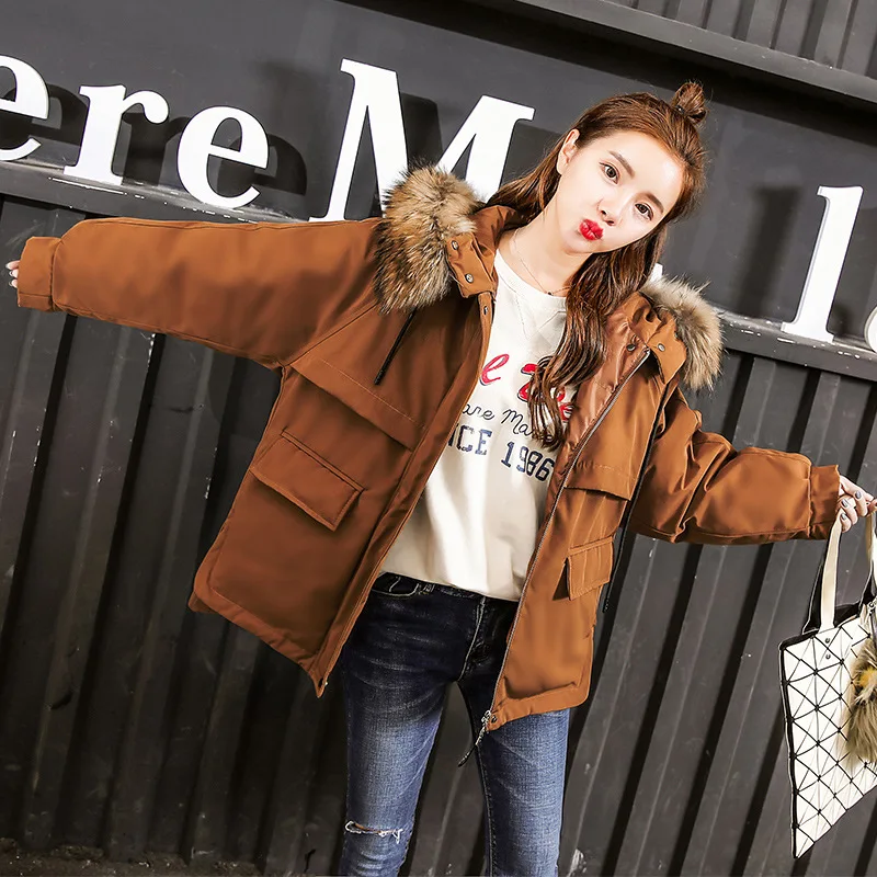 

Cotton-padded Clothes/Cotton Coat 2019 Winter Trend Simple Hooded Slim Fit Slimming Versatile Long Sleeve Mid-length Zipper 1