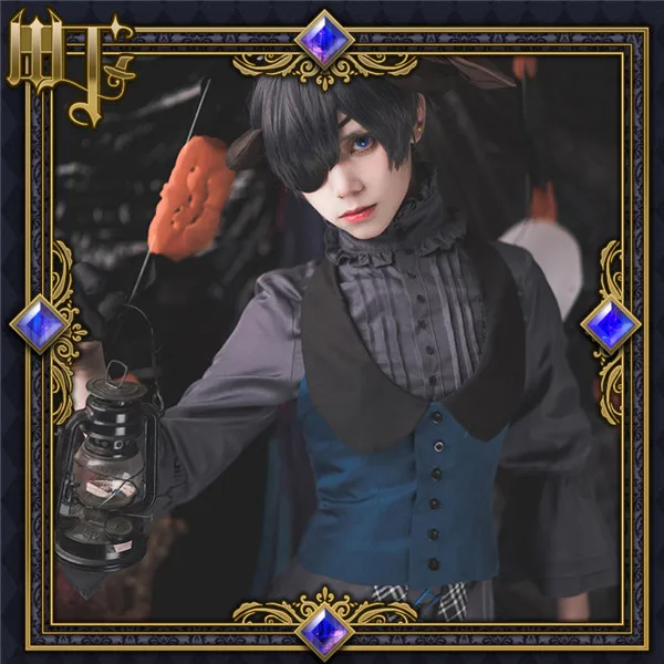 

Black Butler Ciel Phantomhive Black Outfit Halloween costume for man in stock Full sets A