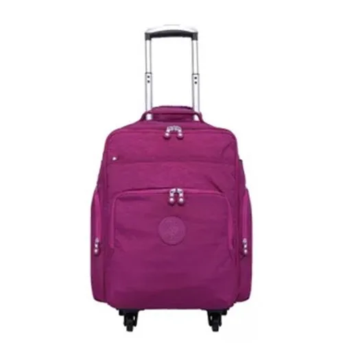 Fuchsia KLQDZMS Многофункциональный пансион чемодан путешествия Оксфорд водонепроницаемый ролики 16 дюймов для мужчин большой емкости вращающийся багажник - Цвет: Fuchsia