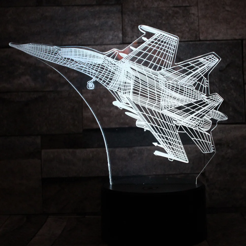 F 16 самолета 7 цветов лампа 3d Визуальный светодиодный Ночной светильник Размер s
