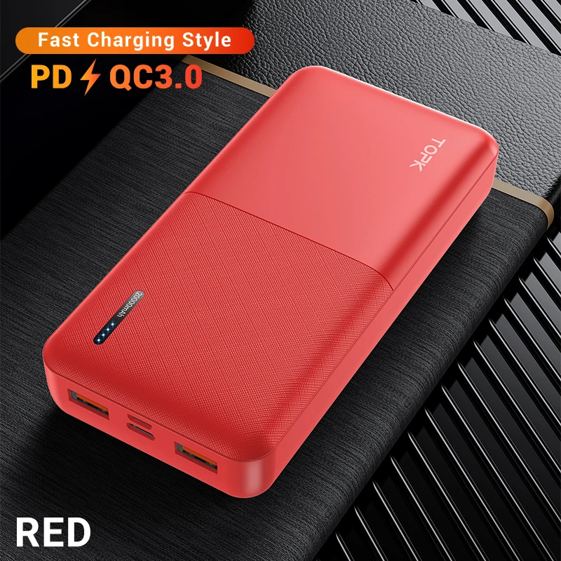 TOPK I2009Q Power Bank 20000mAh External Battery Quick Charger 3.0 USB Type C PD 3.0 Fast 18W Powerbank for iPhone Xiaomi Mi 9 8 portable charger for android Power Bank