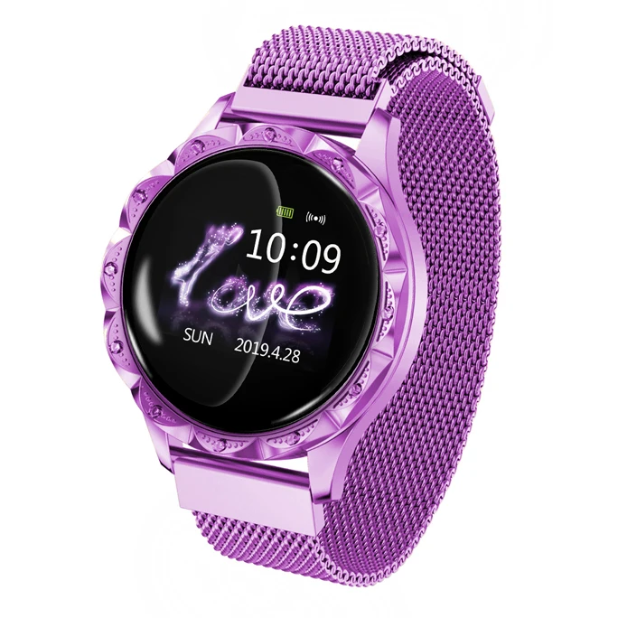 Новейшая мода D18 Смарт-часы для женщин 3D алмазное стекло сердечный ритм кровяное давление монитор сна лучший подарок умные часы - Цвет: Фиолетовый
