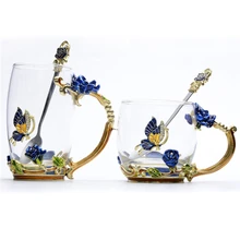 Высококачественная Новинка эмалированная чашка для кофе кружка цветок чай стеклянные чашки для горячих и холодных напитков чайная чашка набор идеальный свадебный подарочный пакет