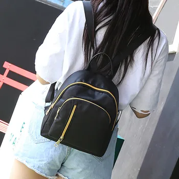 

Women's Anti-theft Backpack Small PU Leather School Shoulder Bag Oxford Cloth Student Backpacks Solid Rucksack Bag @C12